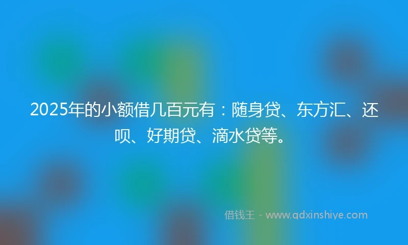 2025年的小额借几百元有：随身贷、东方汇、还呗、好期贷、滴水贷等。