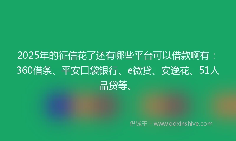2025年的征信花了还有哪些平台可以借款啊有：360借条、平安口袋银行、e微贷、安逸花、51人品贷等。
