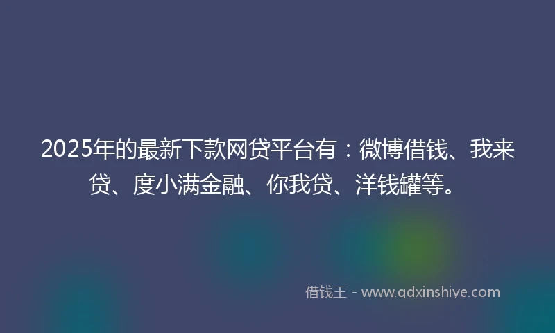 2025年的最新下款网贷平台有：微博借钱、我来贷、度小满金融、你我贷、洋钱罐等。