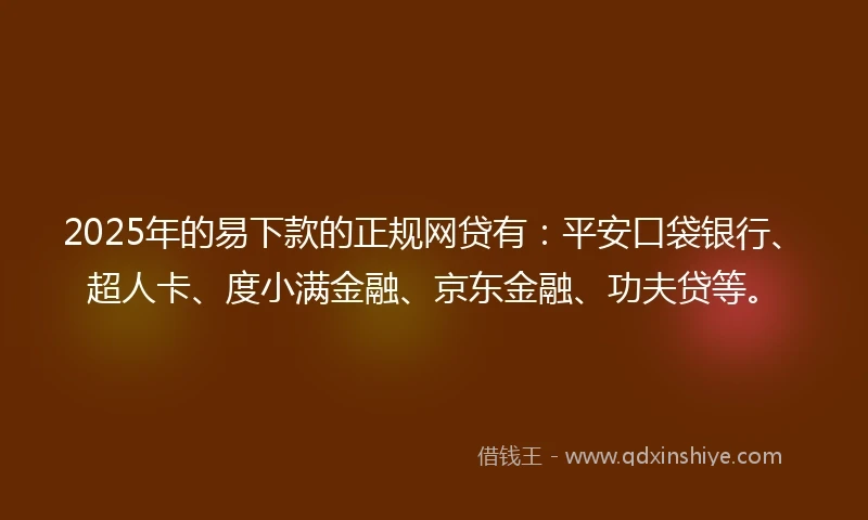 2025年的易下款的正规网贷有：平安口袋银行、超人卡、度小满金融、京东金融、功夫贷等。