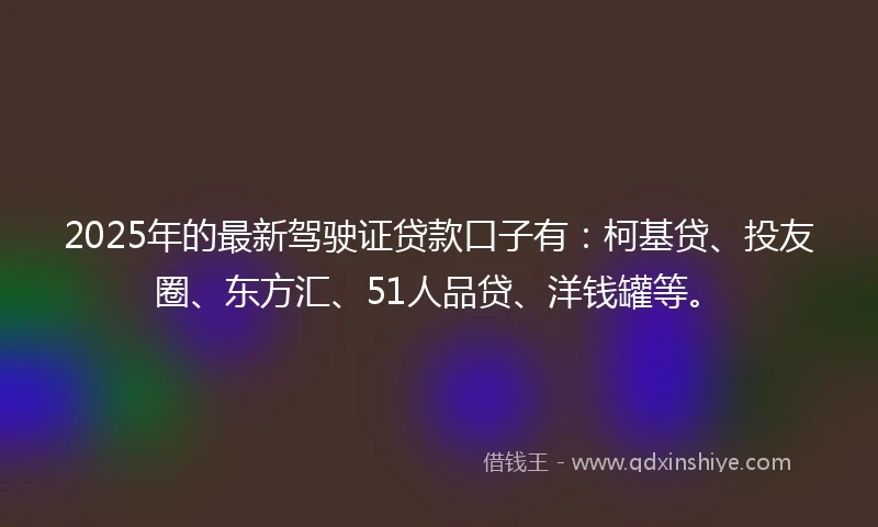 2025年的最新驾驶证贷款口子有：柯基贷、投友圈、东方汇、51人品贷、洋钱罐等。