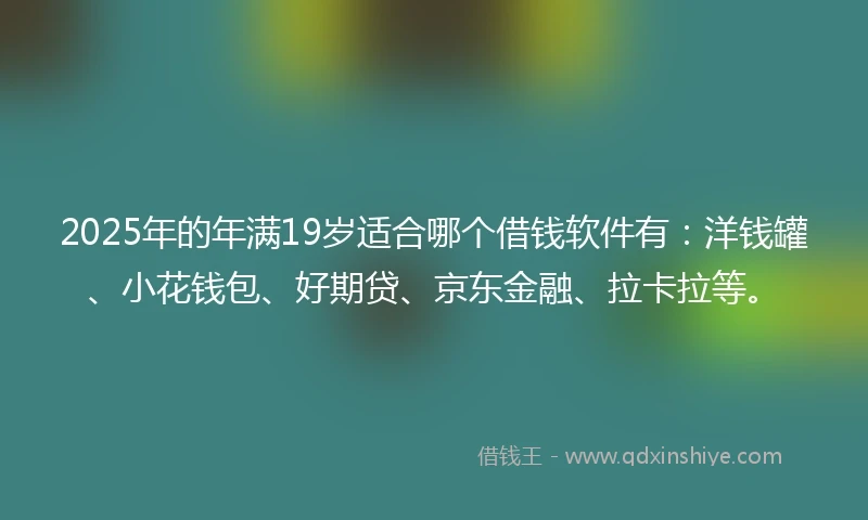 2025年的年满19岁适合哪个借钱软件有：洋钱罐、小花钱包、好期贷、京东金融、拉卡拉等。
