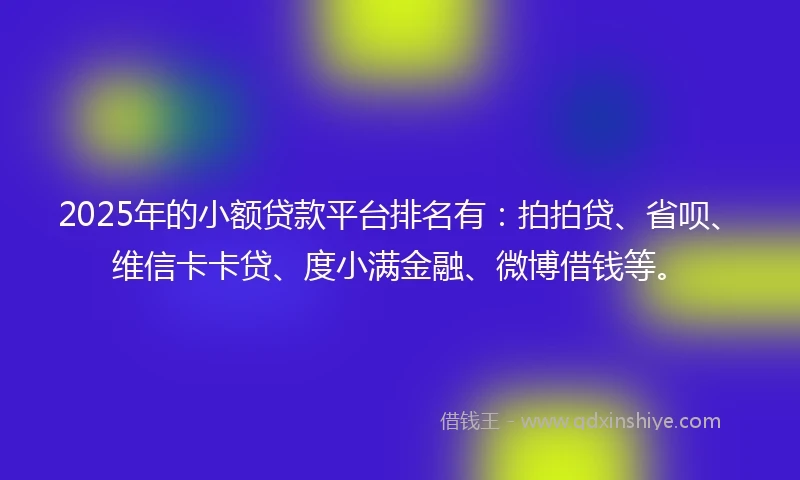 2025年的小额贷款平台排名有：拍拍贷、省呗、维信卡卡贷、度小满金融、微博借钱等。