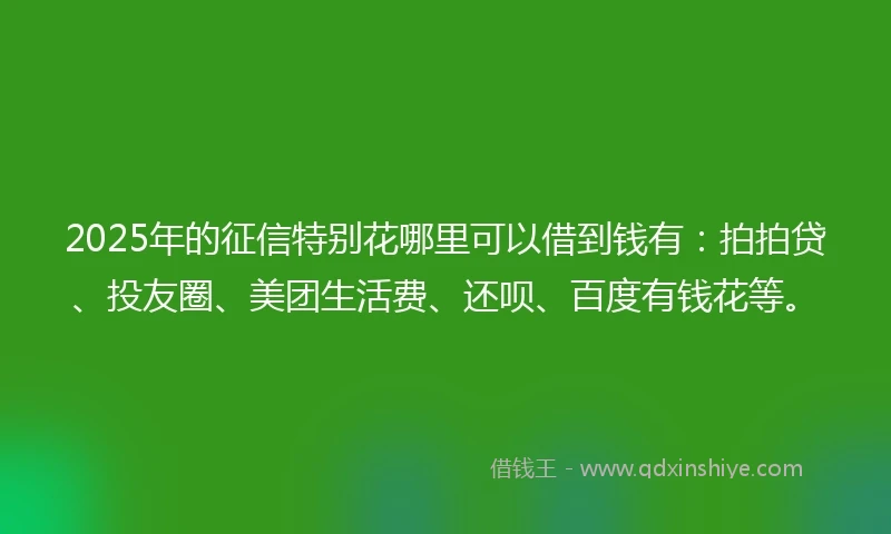 2025年的征信特别花哪里可以借到钱有:拍拍贷、投友圈、美团生活费、还呗、百度有钱花等。