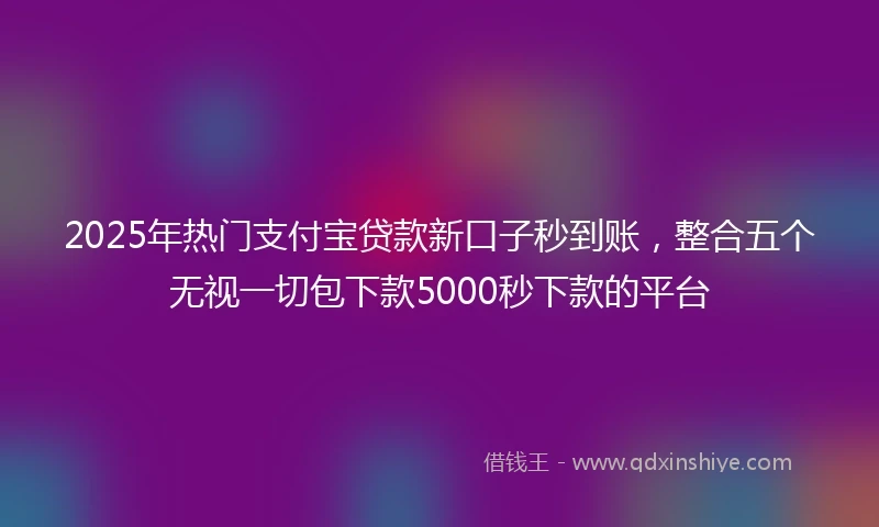 2025年热门支付宝贷款新口子秒到账，整合五个无视一切包下款5000秒下款的平台
