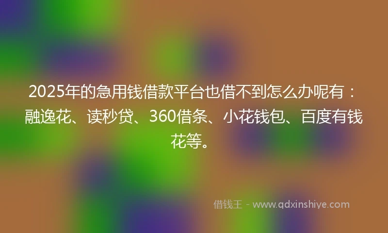 2025年的急用钱借款平台也借不到怎么办呢有：融逸花、读秒贷、360借条、小花钱包、百度有钱花等。