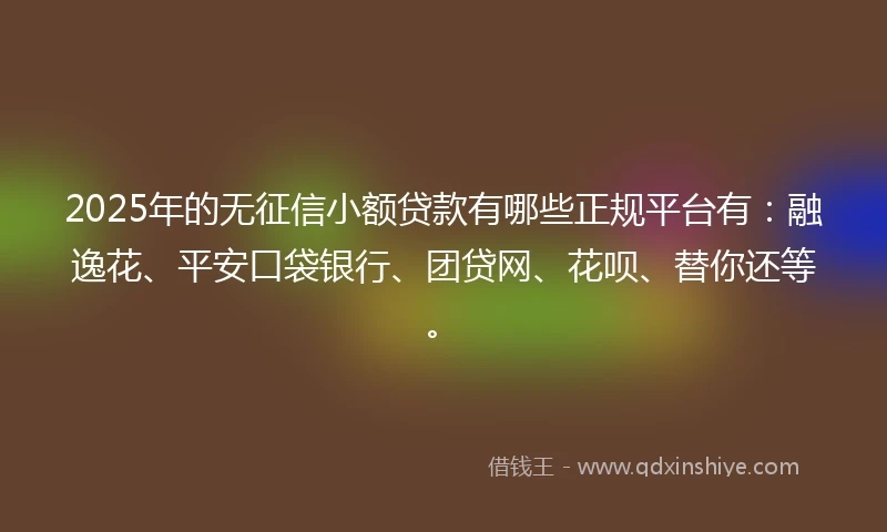 2025年的无征信小额贷款有哪些正规平台有：融逸花、平安口袋银行、团贷网、花呗、替你还等。