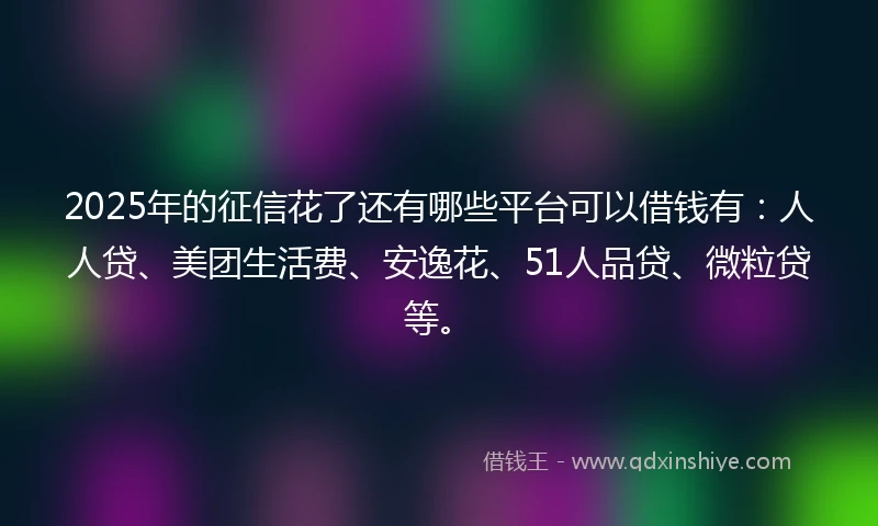 2025年的征信花了还有哪些平台可以借钱有:人人贷、美团生活费、安逸花、51人品贷、微粒贷等。