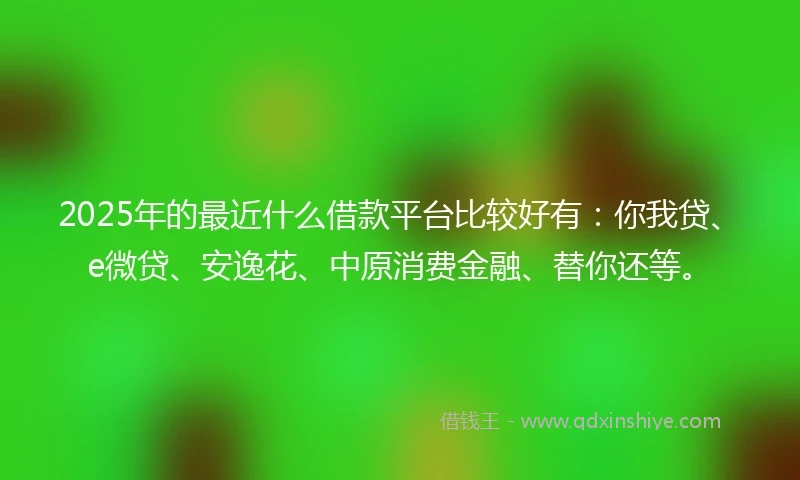 2025年的最近什么借款平台比较好有：你我贷、e微贷、安逸花、中原消费金融、替你还等。