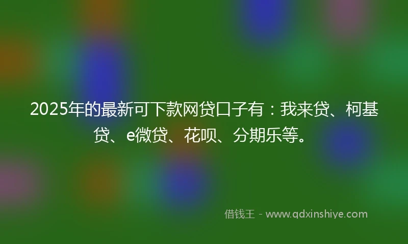 2025年的最新可下款网贷口子有：我来贷、柯基贷、e微贷、花呗、分期乐等。