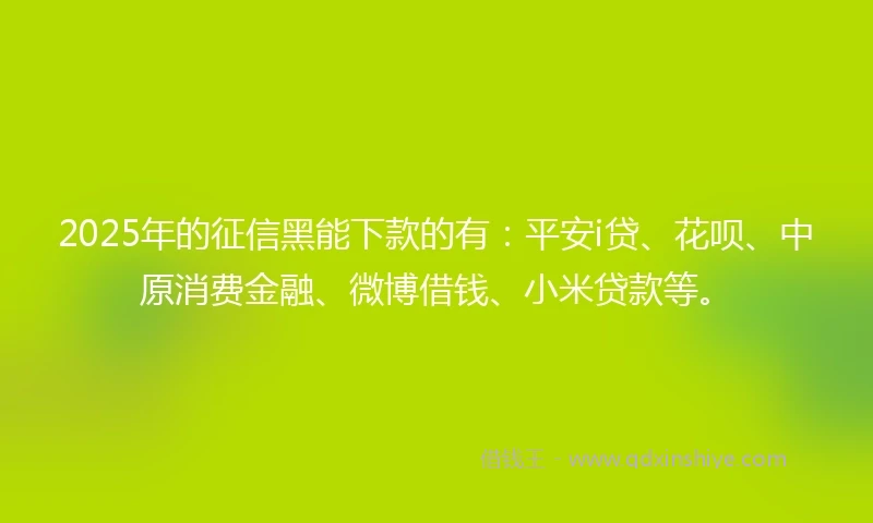 2025年的征信黑能下款的有：平安i贷、花呗、中原消费金融、微博借钱、小米贷款等。