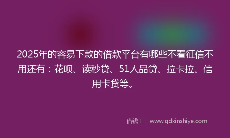 2025年的容易下款的借款平台有哪些不看征信不用还有：花呗、读秒贷、51人品贷、拉卡拉、信用卡贷等。