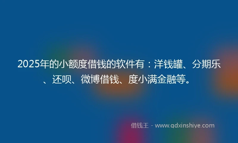 2025年的小额度借钱的软件有：洋钱罐、分期乐、还呗、微博借钱、度小满金融等。