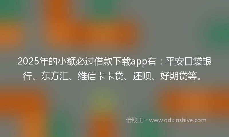 2025年的小额必过借款下载app有：平安口袋银行、东方汇、维信卡卡贷、还呗、好期贷等。