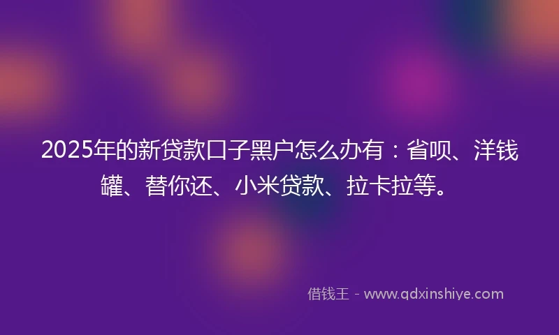 2025年的新贷款口子黑户怎么办有：省呗、洋钱罐、替你还、小米贷款、拉卡拉等。