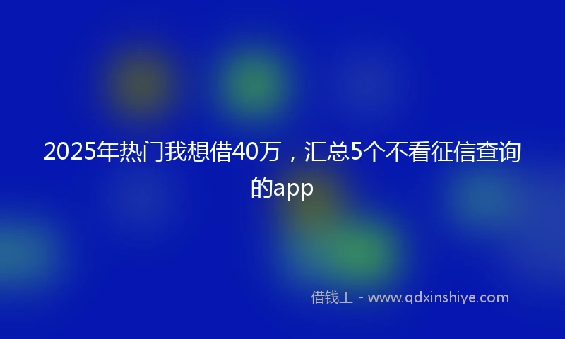 2025年热门我想借40万，汇总5个不看征信查询的app
