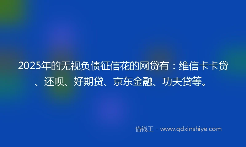 2025年的无视负债征信花的网贷有：维信卡卡贷、还呗、好期贷、京东金融、功夫贷等。
