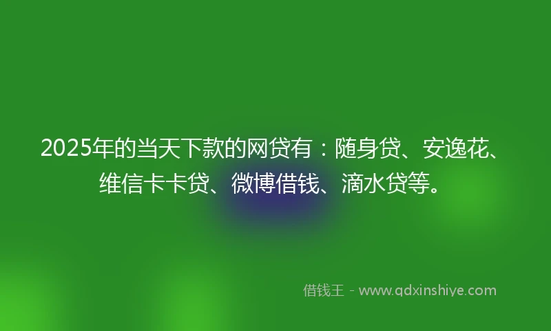 2025年的当天下款的网贷有：随身贷、安逸花、维信卡卡贷、微博借钱、滴水贷等。