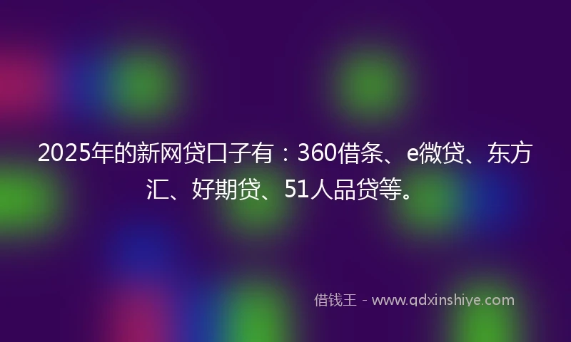 2025年的新网贷口子有：360借条、e微贷、东方汇、好期贷、51人品贷等。