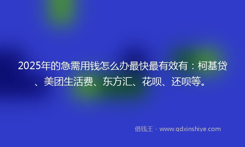 2025年的急需用钱怎么办最快最有效有：柯基贷、美团生活费、东方汇、花呗、还呗等。