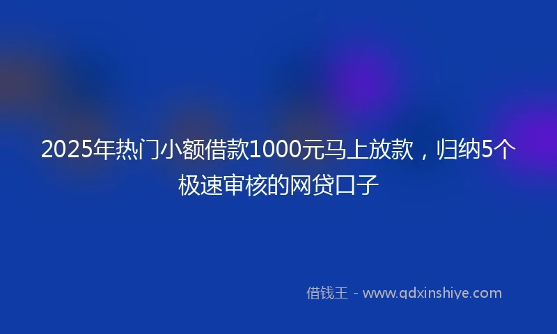 2025年热门小额借款1000元马上放款，归纳5个极速审核的网贷口子