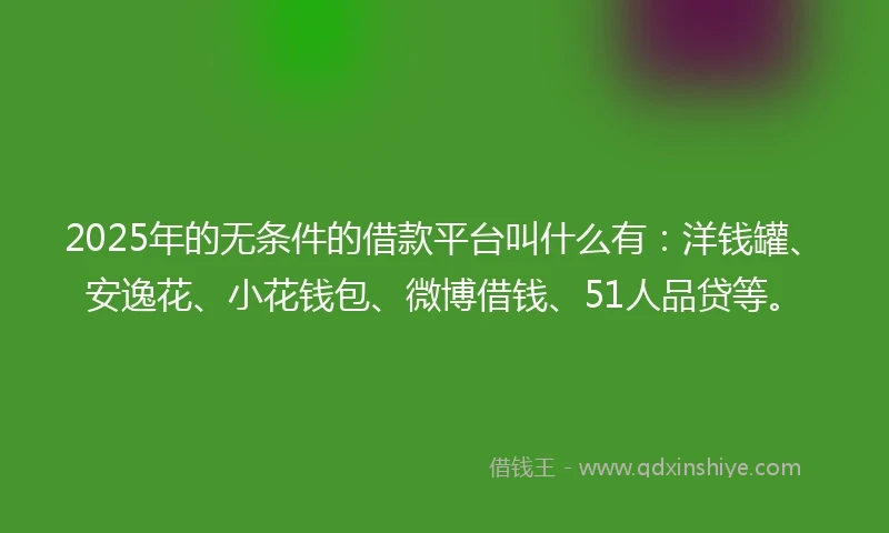 2025年的无条件的借款平台叫什么有：洋钱罐、安逸花、小花钱包、微博借钱、51人品贷等。