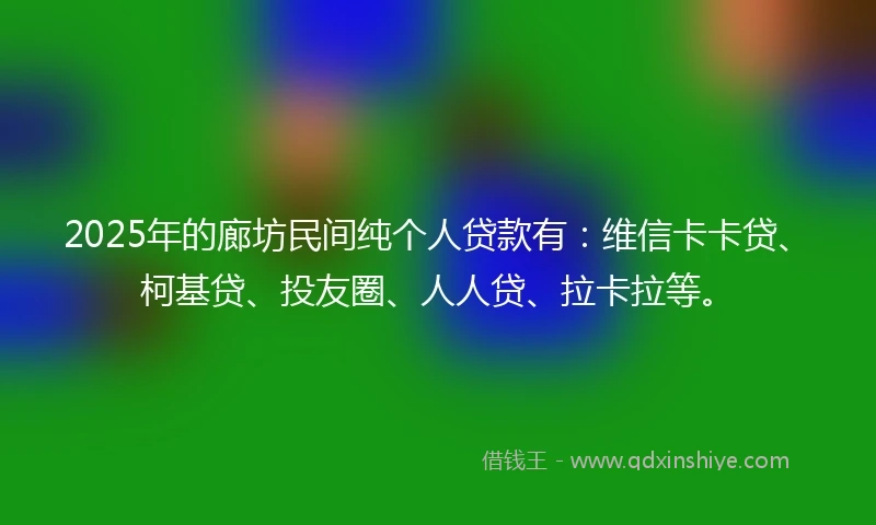 2025年的廊坊民间纯个人贷款有：维信卡卡贷、柯基贷、投友圈、人人贷、拉卡拉等。