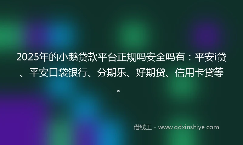 2025年的小鹅贷款平台正规吗安全吗有：平安i贷、平安口袋银行、分期乐、好期贷、信用卡贷等。