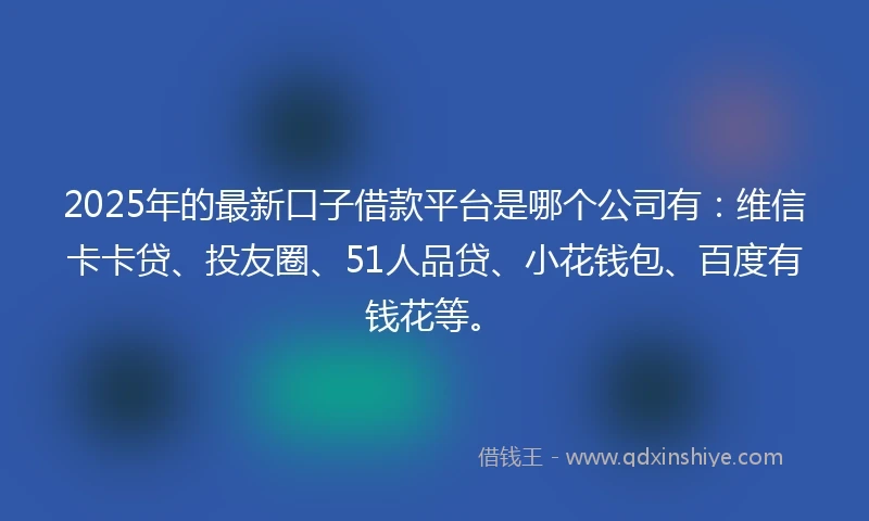2025年的最新口子借款平台是哪个公司有：维信卡卡贷、投友圈、51人品贷、小花钱包、百度有钱花等。