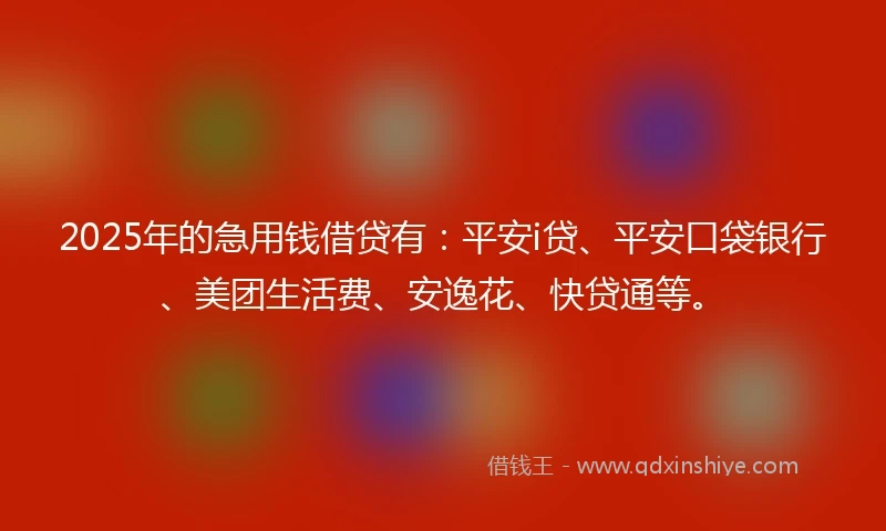 2025年的急用钱借贷有：平安i贷、平安口袋银行、美团生活费、安逸花、快贷通等。