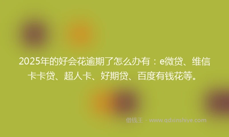 2025年的好会花逾期了怎么办有：e微贷、维信卡卡贷、超人卡、好期贷、百度有钱花等。
