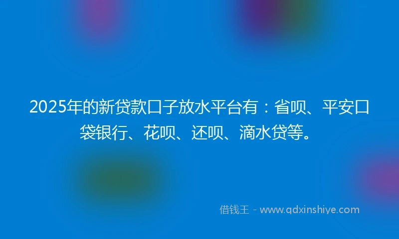 2025年的新贷款口子放水平台有：省呗、平安口袋银行、花呗、还呗、滴水贷等。