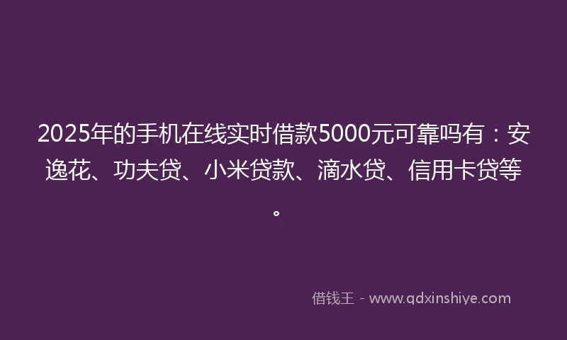2025年的手机在线实时借款5000元可靠吗有：安逸花、功夫贷、小米贷款、滴水贷、信用卡贷等。