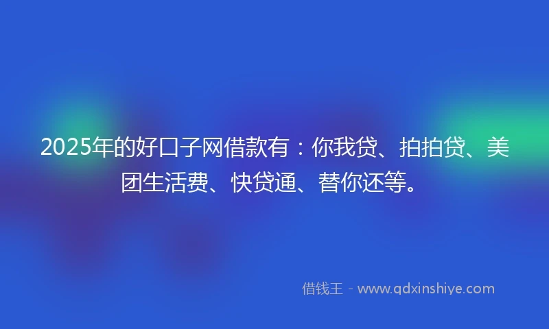 2025年的好口子网借款有：你我贷、拍拍贷、美团生活费、快贷通、替你还等。