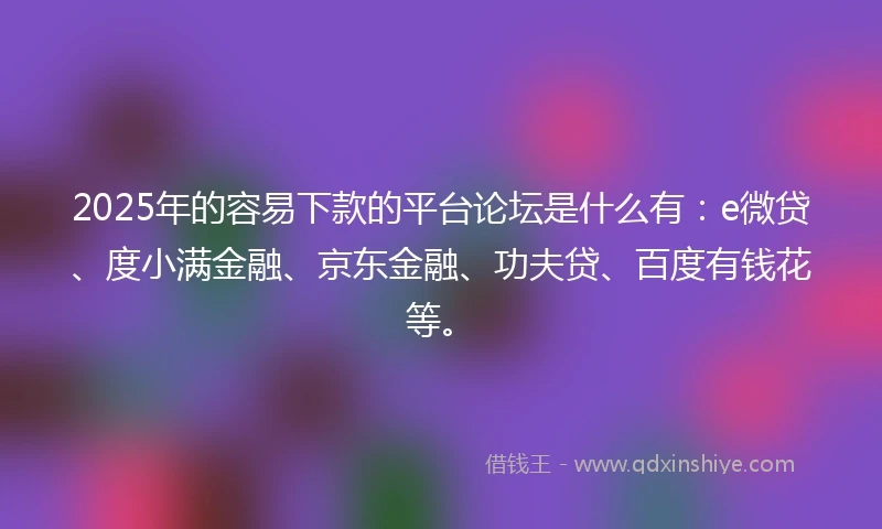 2025年的容易下款的平台论坛是什么有：e微贷、度小满金融、京东金融、功夫贷、百度有钱花等。