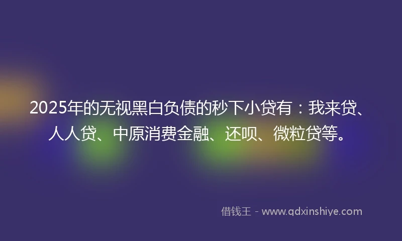 2025年的无视黑白负债的秒下小贷有：我来贷、人人贷、中原消费金融、还呗、微粒贷等。