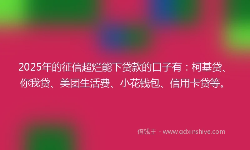 2025年的征信超烂能下贷款的口子有：柯基贷、你我贷、美团生活费、小花钱包、信用卡贷等。