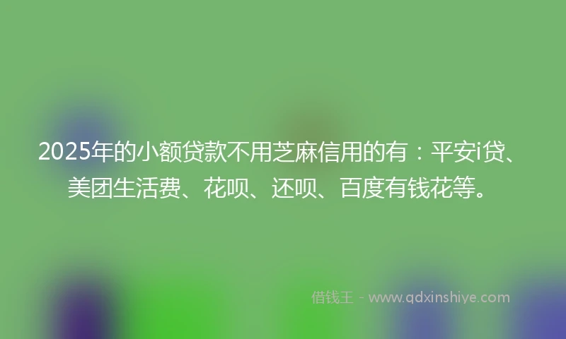 2025年的小额贷款不用芝麻信用的有：平安i贷、美团生活费、花呗、还呗、百度有钱花等。