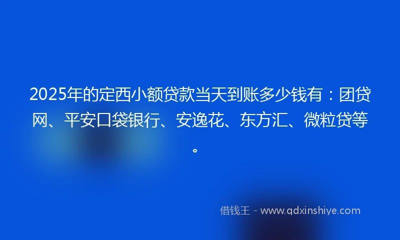2025年的定西小额贷款当天到账多少钱有：团贷网、平安口袋银行、安逸花、东方汇、微粒贷等。