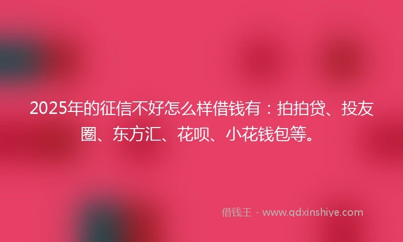 2025年的征信不好怎么样借钱有：拍拍贷、投友圈、东方汇、花呗、小花钱包等。