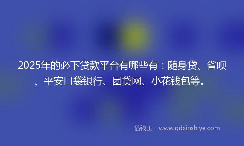 2025年的必下贷款平台有哪些有：随身贷、省呗、平安口袋银行、团贷网、小花钱包等。