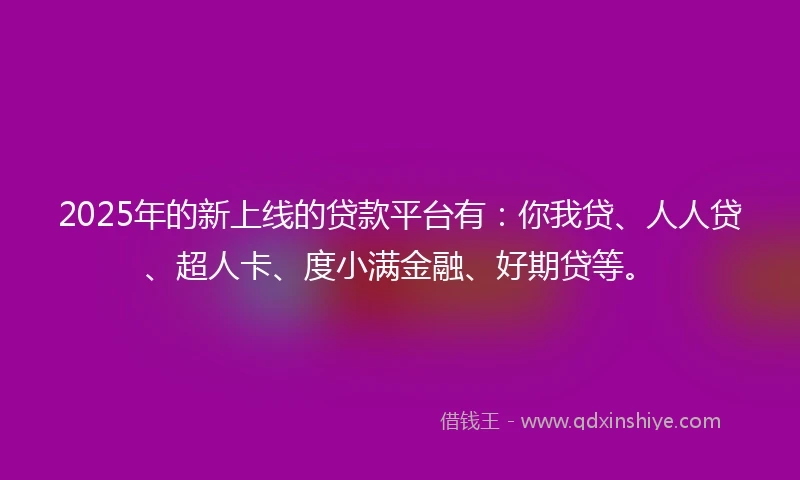 2025年的新上线的贷款平台有：你我贷、人人贷、超人卡、度小满金融、好期贷等。