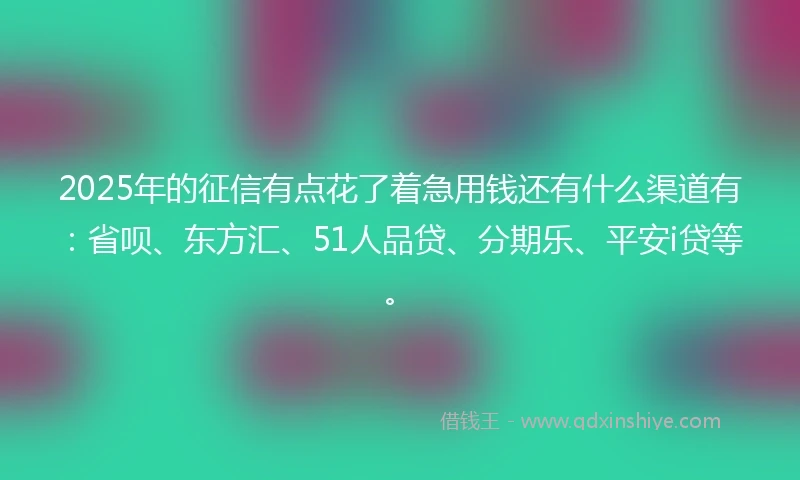 2025年的征信有点花了着急用钱还有什么渠道有：省呗、东方汇、51人品贷、分期乐、平安i贷等。
