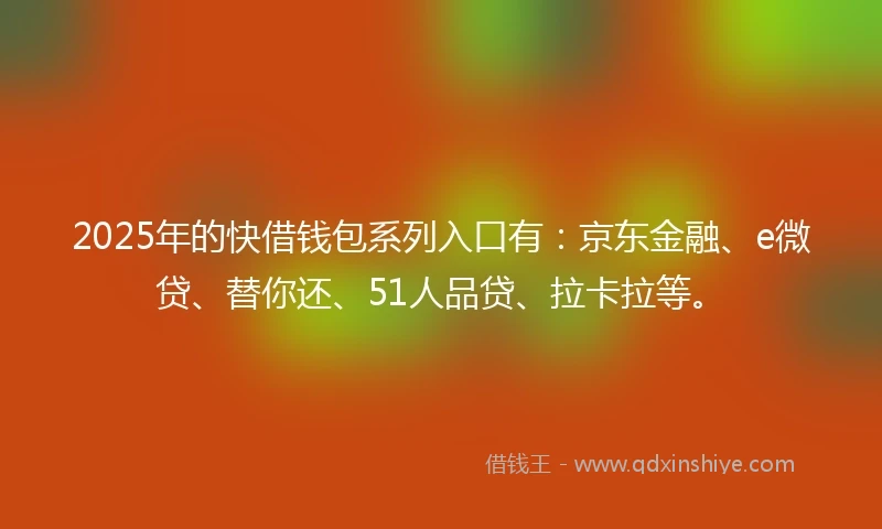 2025年的快借钱包系列入口有：京东金融、e微贷、替你还、51人品贷、拉卡拉等。