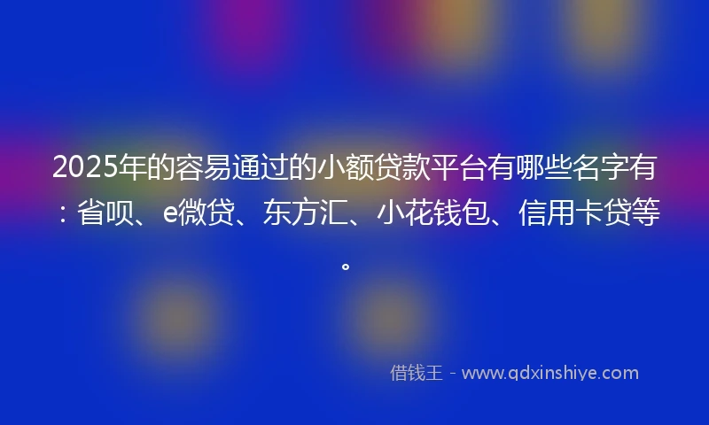 2025年的容易通过的小额贷款平台有哪些名字有：省呗、e微贷、东方汇、小花钱包、信用卡贷等。