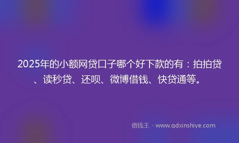 2025年的小额网贷口子哪个好下款的有：拍拍贷、读秒贷、还呗、微博借钱、快贷通等。