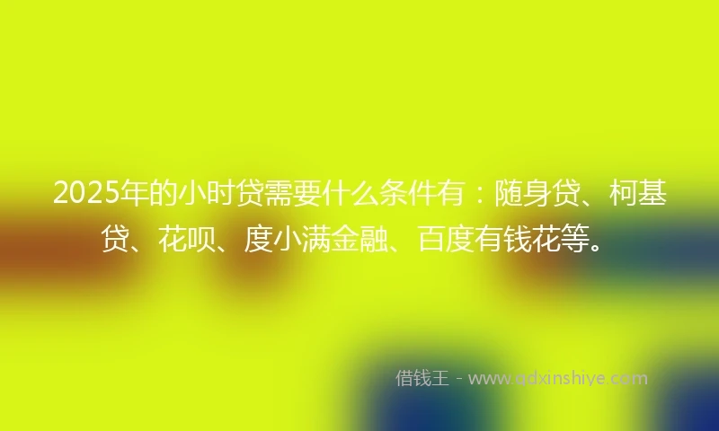 2025年的小时贷需要什么条件有：随身贷、柯基贷、花呗、度小满金融、百度有钱花等。
