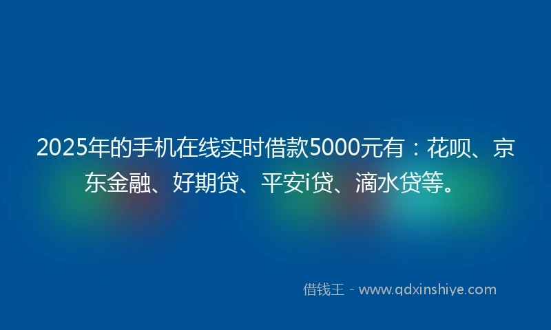 2025年的手机在线实时借款5000元有：花呗、京东金融、好期贷、平安i贷、滴水贷等。