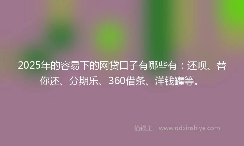 2025年的容易下的网贷口子有哪些有：还呗、替你还、分期乐、360借条、洋钱罐等。