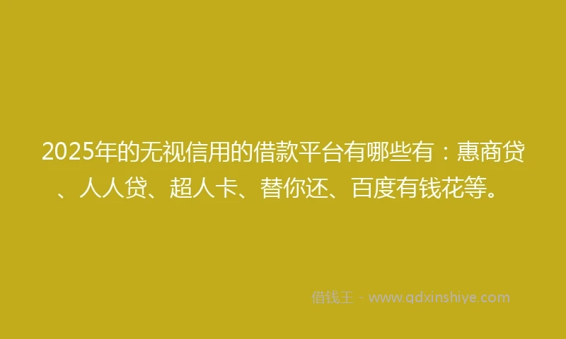 2025年的无视信用的借款平台有哪些有：惠商贷、人人贷、超人卡、替你还、百度有钱花等。